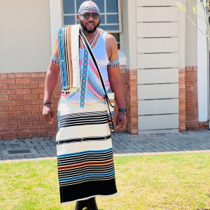 Cream & Black (orange and turquoise) mens 3 piece ensemble