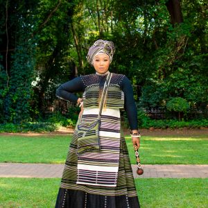 Cream & Olive Green umbhaco skirt