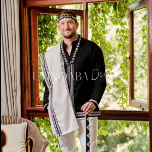 Black and white Chinese collar shirt