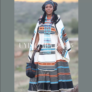 Xhosa Cream & Black Makoti Traditional Wedding Ensemble