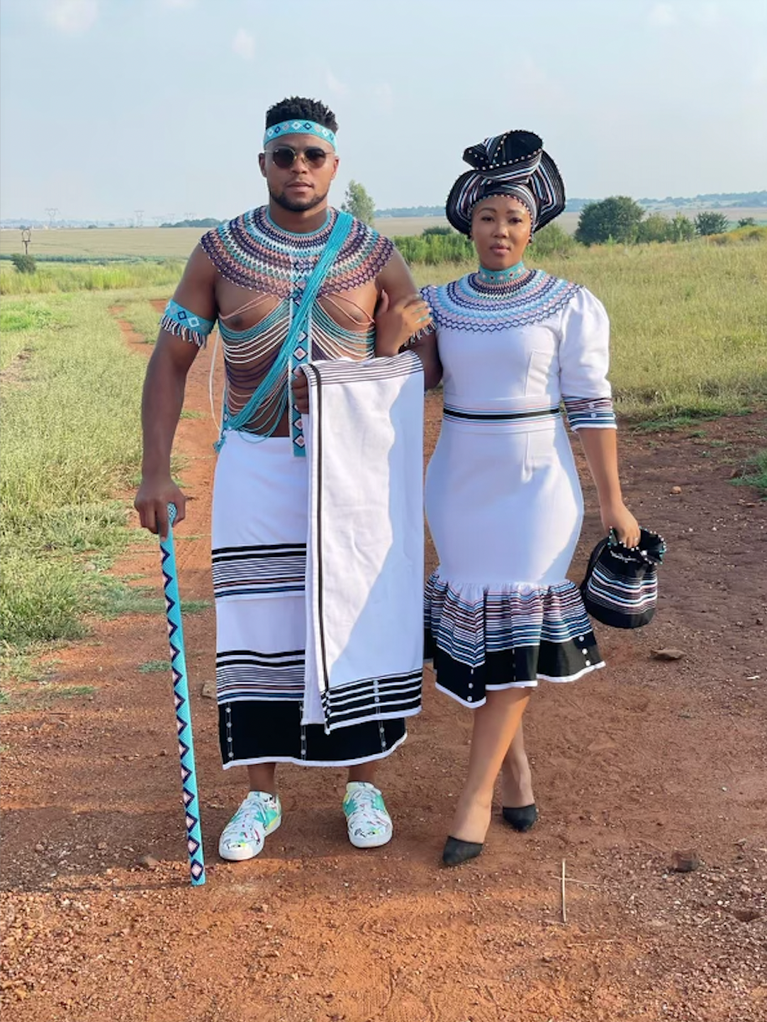 White, black, pink and blue his and hers ensemble - Image 2