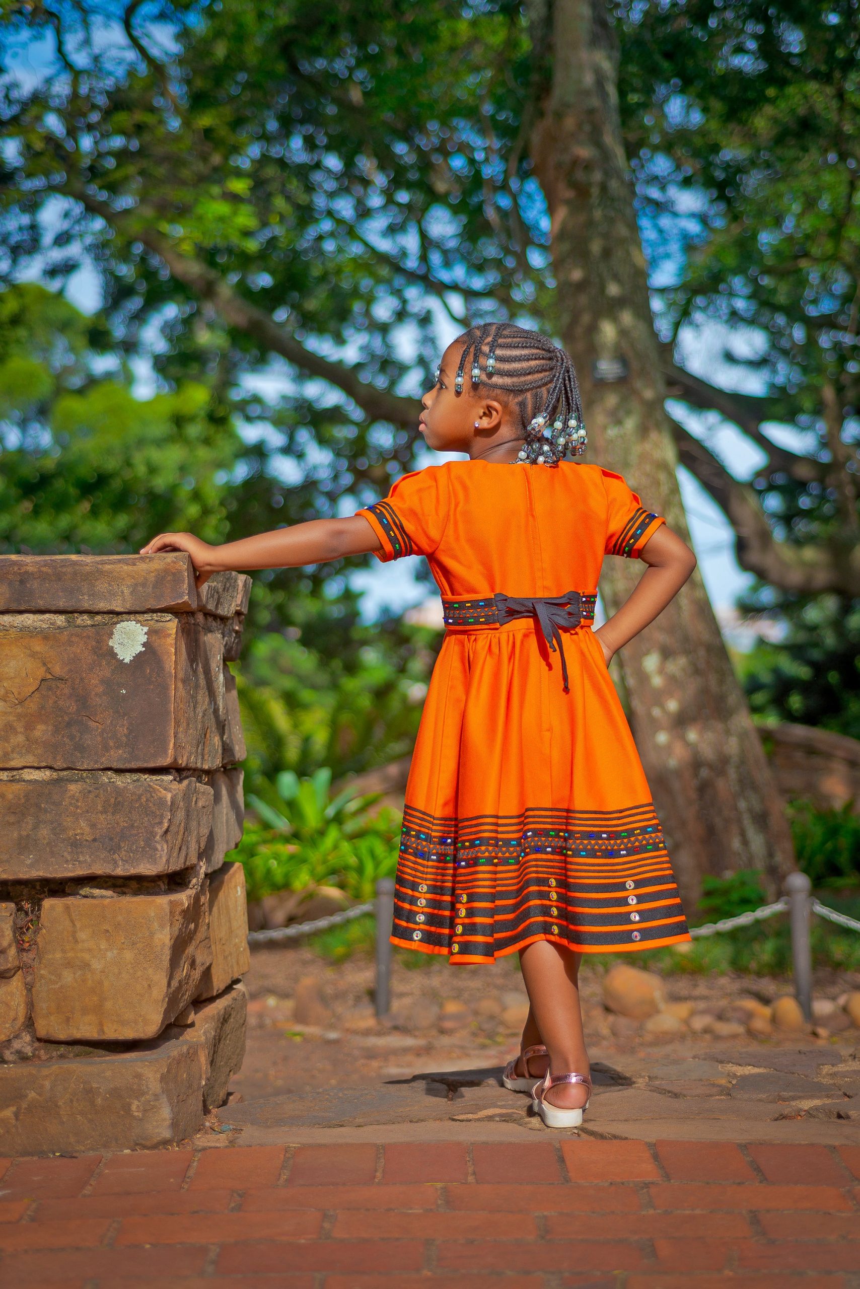 Orange and Black multicolor beads girls dress - Image 2