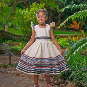 Cream, turquoise and orange girls dress