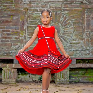 Red, black and white round neck girls dress