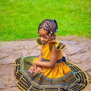 Mustard, black (cream and turquoise) girls dress