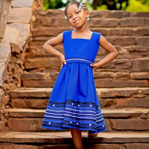 Royal blue square neck girls dress