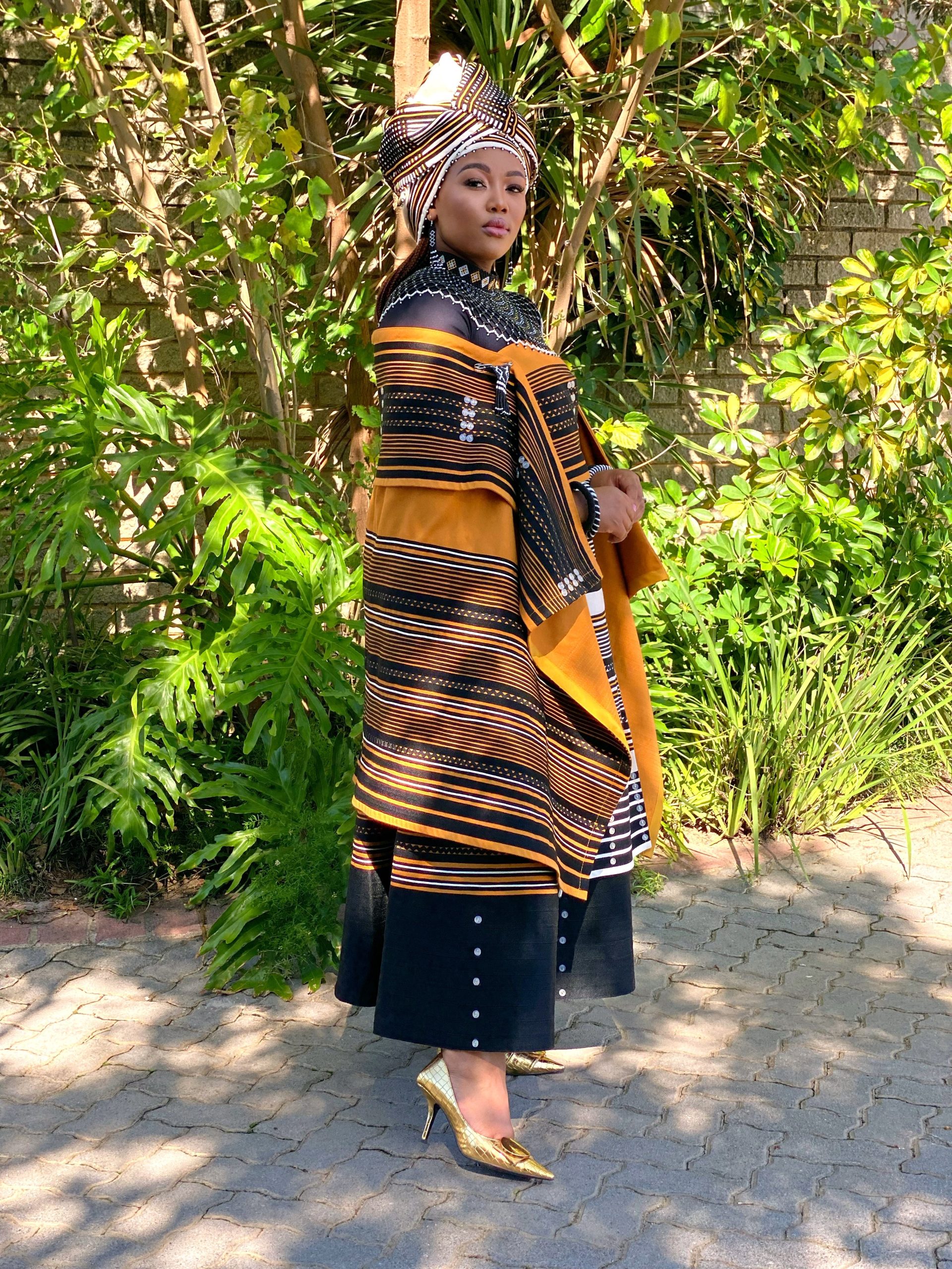 Mustard Cream and Black 5 piece Ladies Xhosa Traditional Attire - Image 4