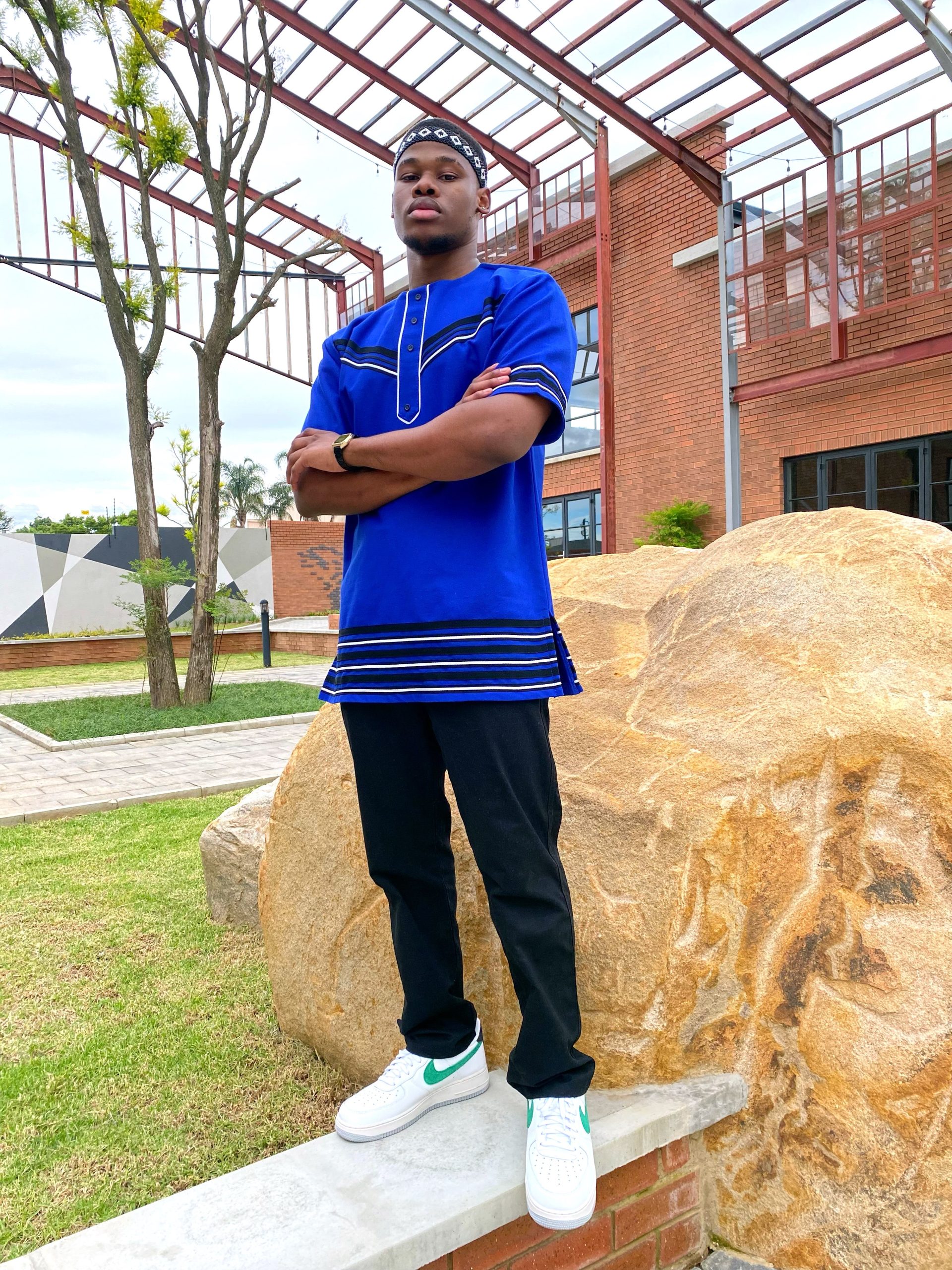 Royal Blue Chevron short sleeve shirt - Image 2