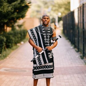 Black and White Crisscross men’s 3 piece xhosa ensemble