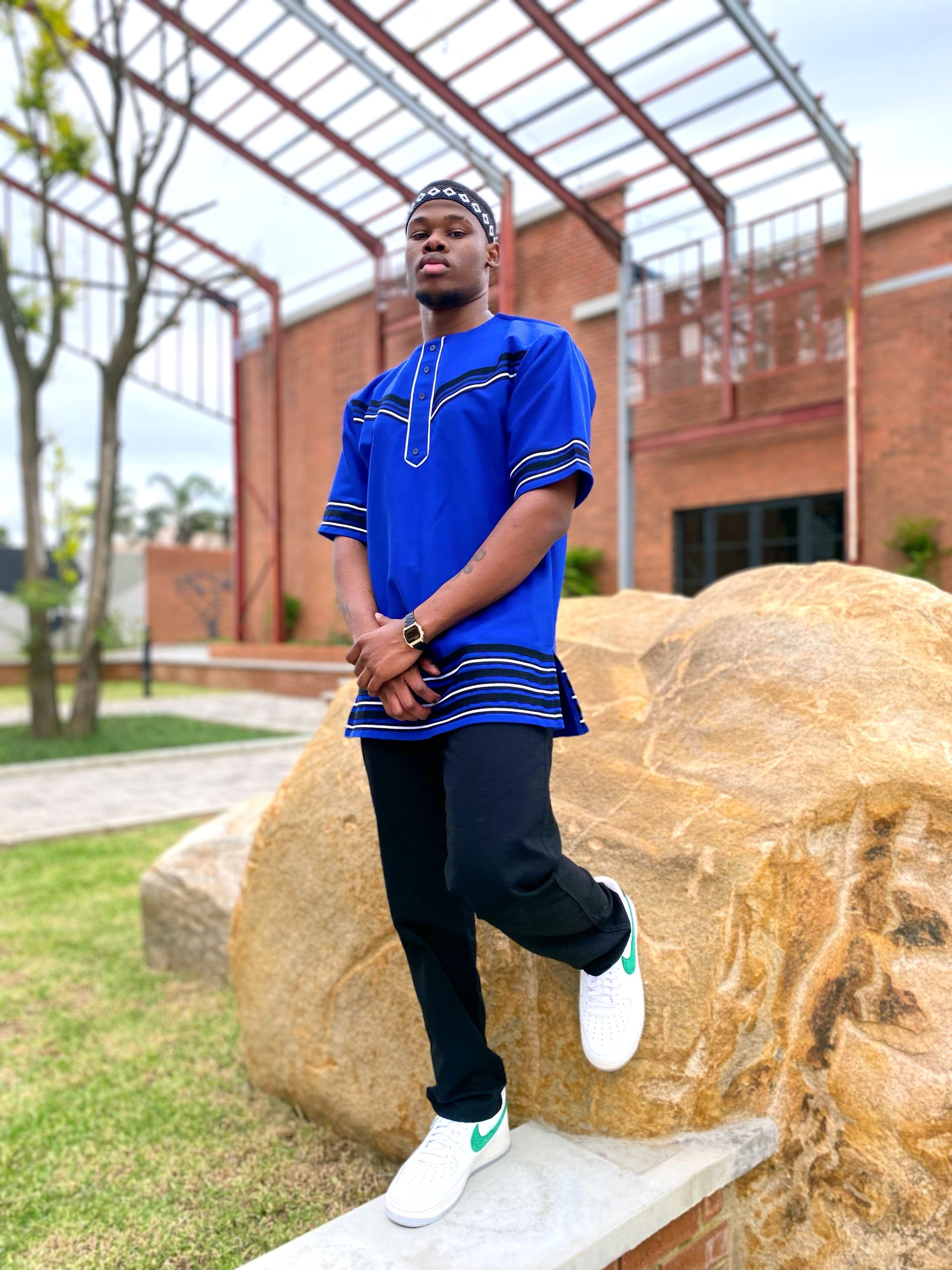 Royal Blue Chevron short sleeve shirt - Image 3