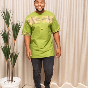 Olive Green, light brown,black & white short sleeve shirt