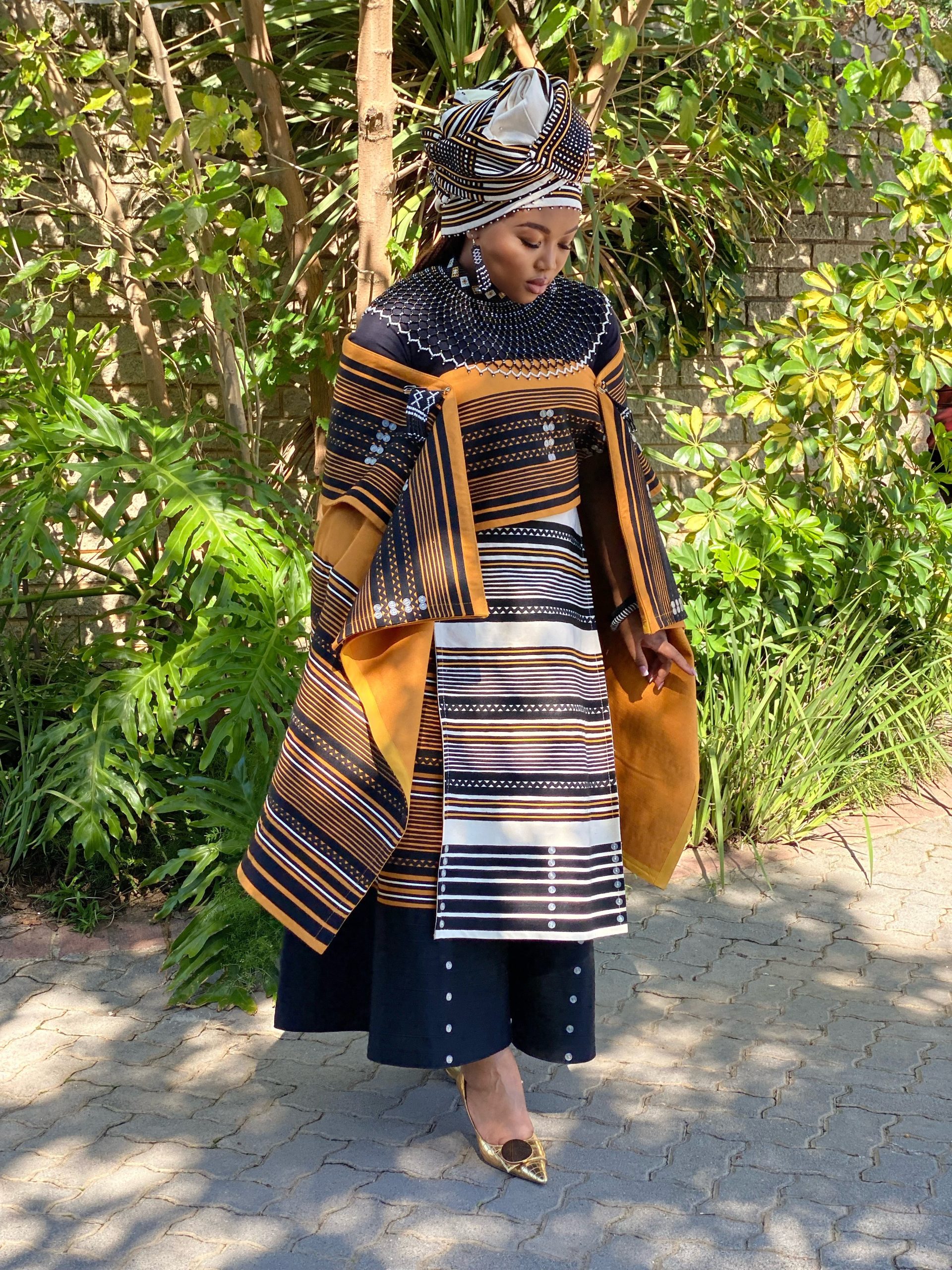 Mustard Cream and Black 5 piece Ladies Xhosa Traditional Attire - Image 2